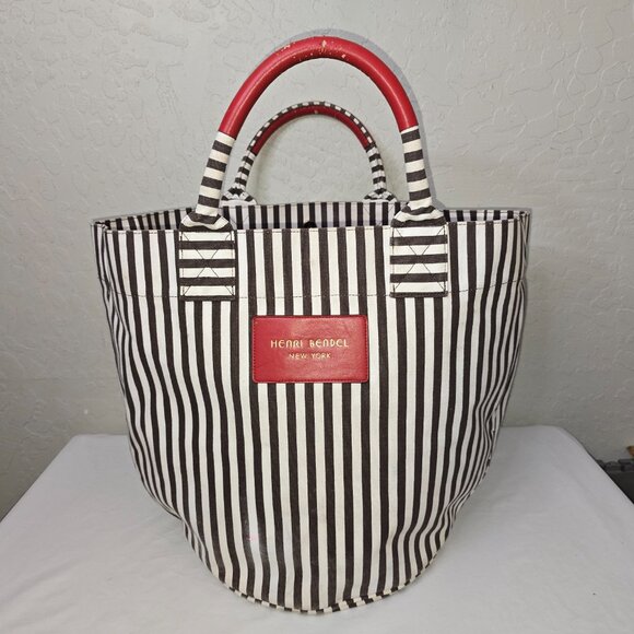 Henri Bendel Extra Large Striped Canvas Tote Bag, Beach Bag AS IS - Picture 3 of 15